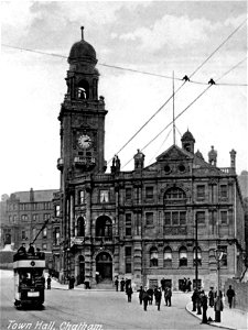 town hall x tram chatham from original postcard hi-res photo