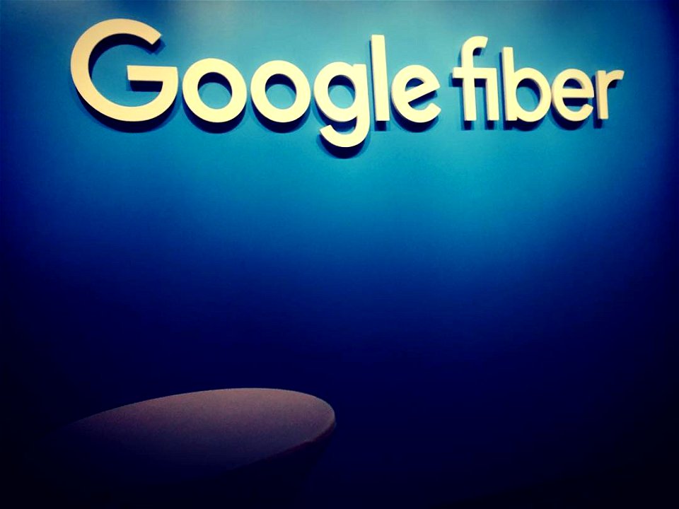 Bold Google fiber sign on the wall. Kansas City.