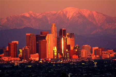 winter sunset, downtown Los Angeles photo