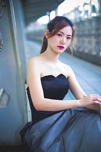 Fashion lifestyle portrait of young asian woman photo