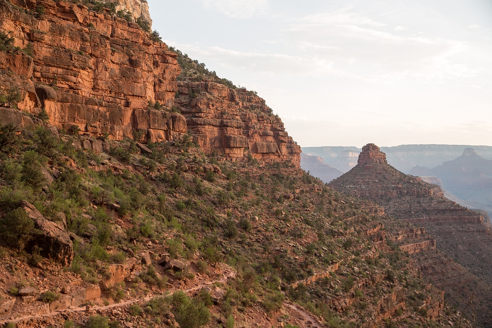 Rocky hiker path in the side of the valley of the Grand Canyon