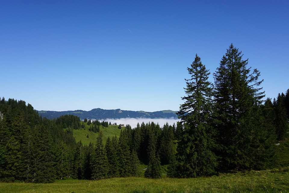 Scenic view of valley and mountains of Tuxer Alpen