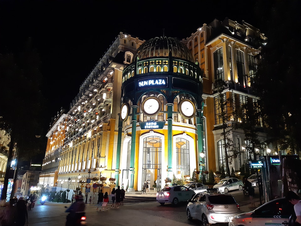 Tourist enjoying nightlife in downtown of Sapa