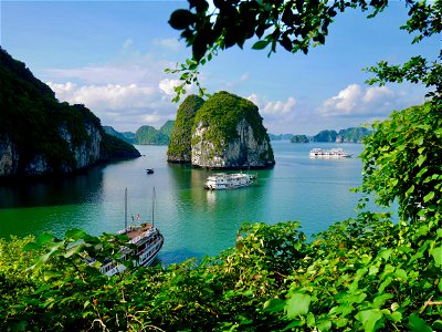 Ha Long Bay with boats Vietnam photo