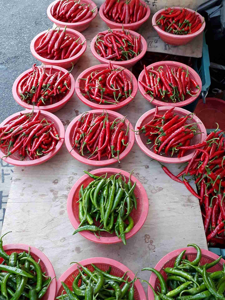 Red chili peppers in the basket