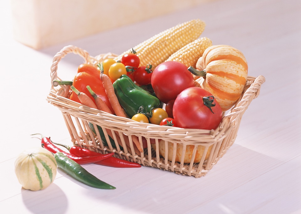 Fresh vegetables in wooden basket