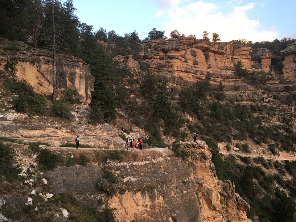 People riding up a trail at the Grand Canyon