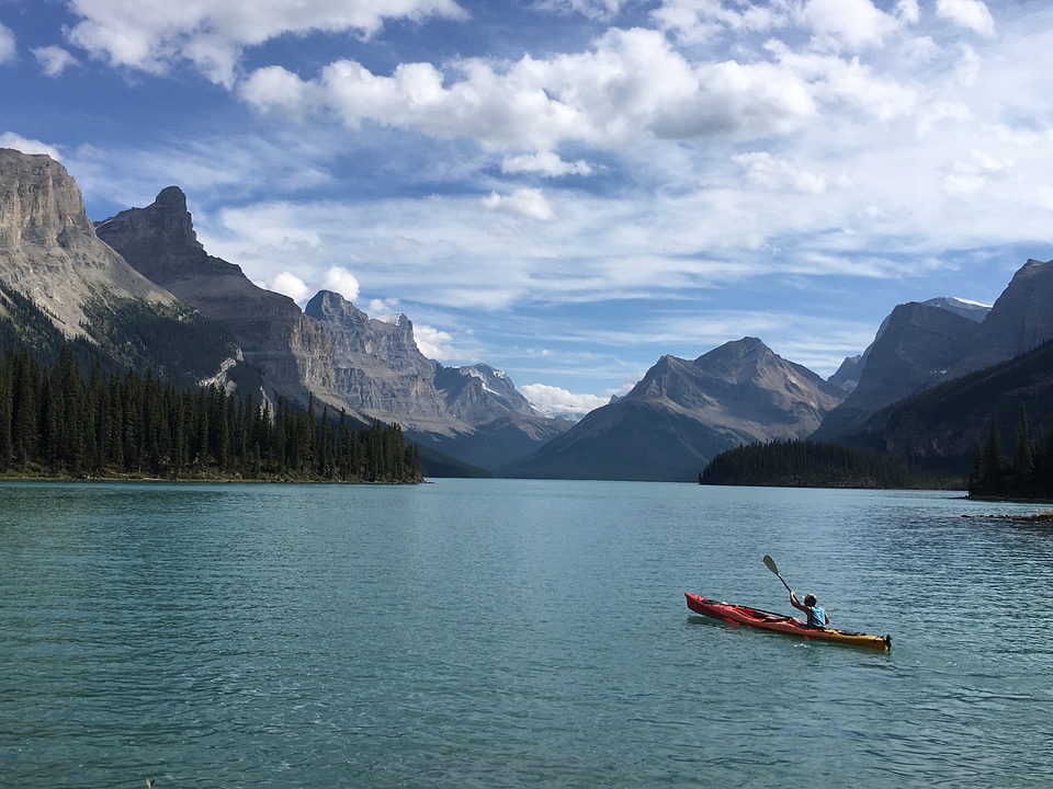 Canoeing on Emerald Lake in the rocky mountains canada