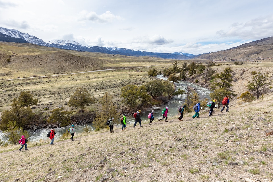 Yellowstone group hiking on the Rescue Creek Trail