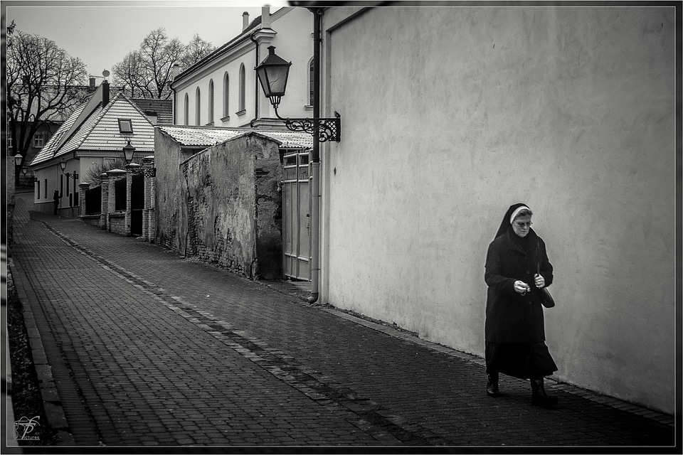 Black and white town architecture