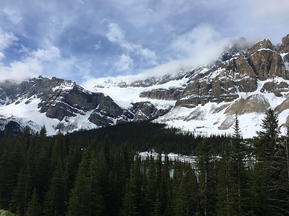 snow capped mountain in winter at canadian rockies