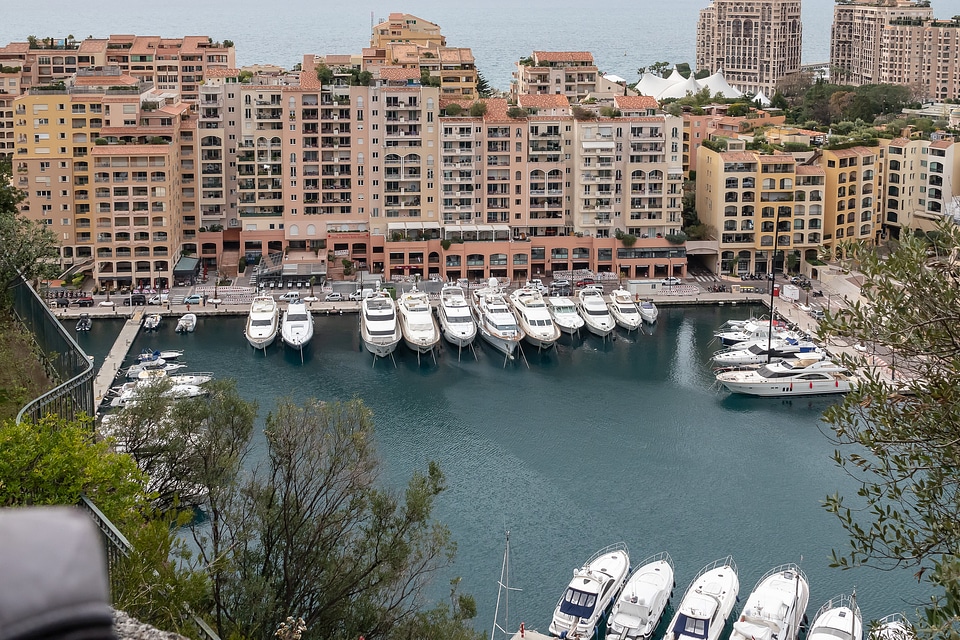 Yachts in bay near houses and hotels, Fontvielle, Monte-Carlo