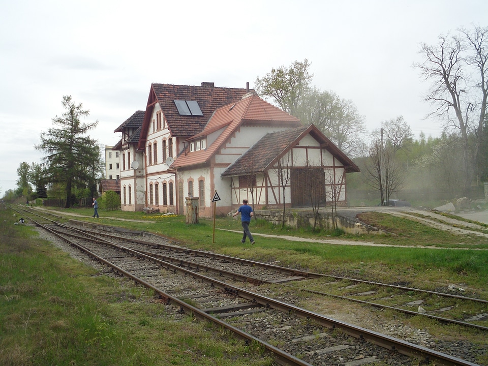 Building of a largely disused train station in Borów, Poland