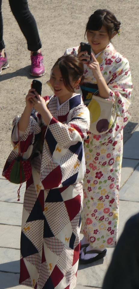 Japanese women wear a traditional dress called Kimono