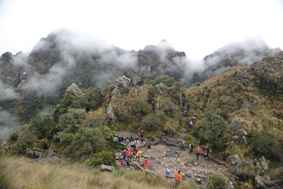 Tourists hiking the Inca Classic Trail in Peru