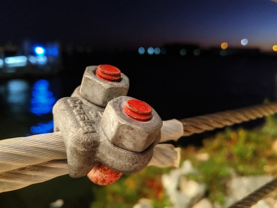 Close up of bolts on wire