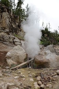 Hot springs and geyser basin landscape