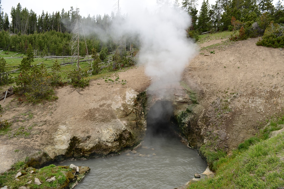 Hot springs and geyser basin landscape