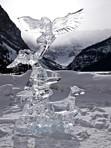 Block of ice with a hand tool during the Lake Louise Ice Festival