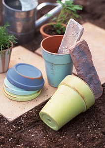 terracotta pots with Brick photo