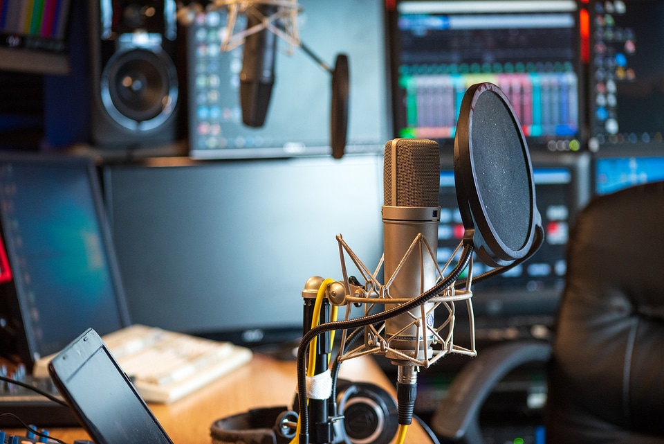 Close-up of boutique recording studio control desk.