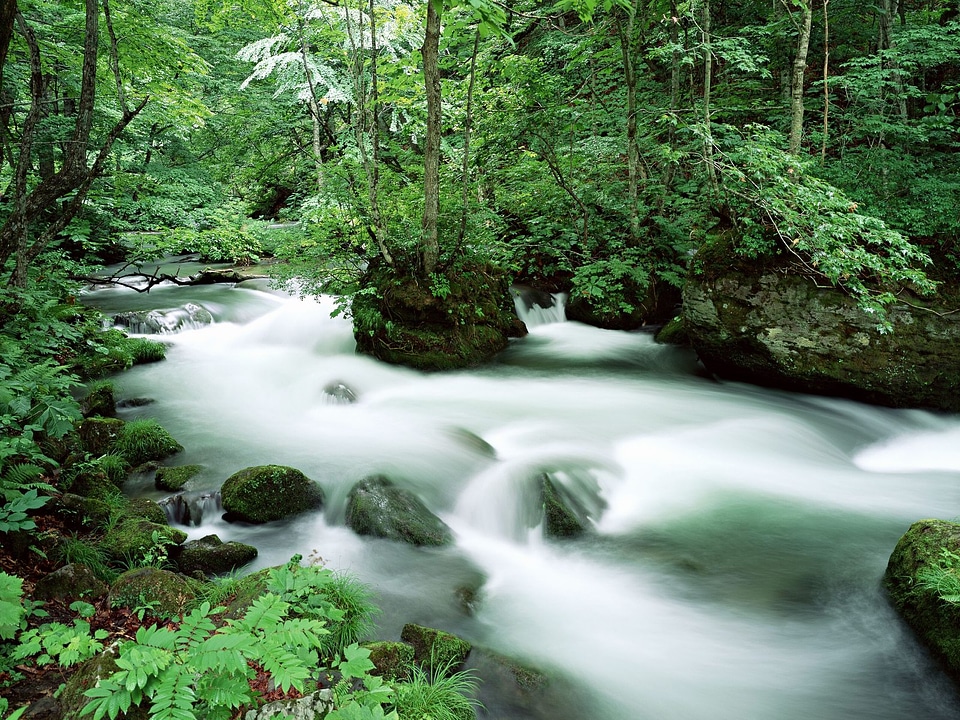 Nice cascade of mountain waterfall photo