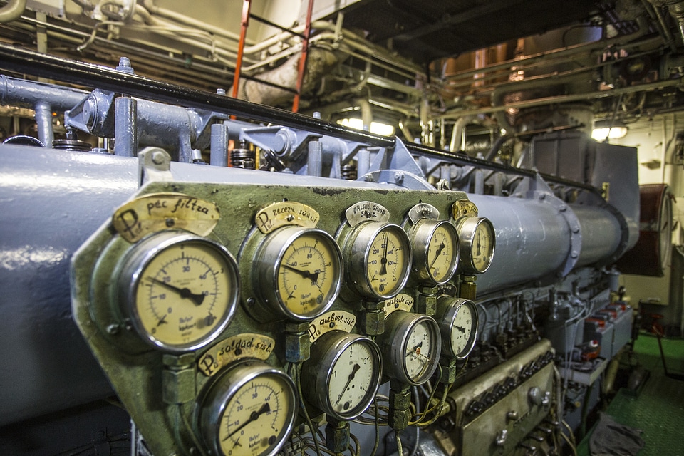 The engine room on the bulk cargo big ship
