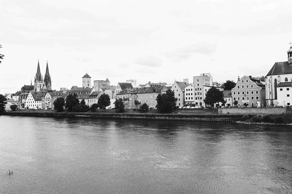Riverside of the Danube river in Regensburg, Germany
