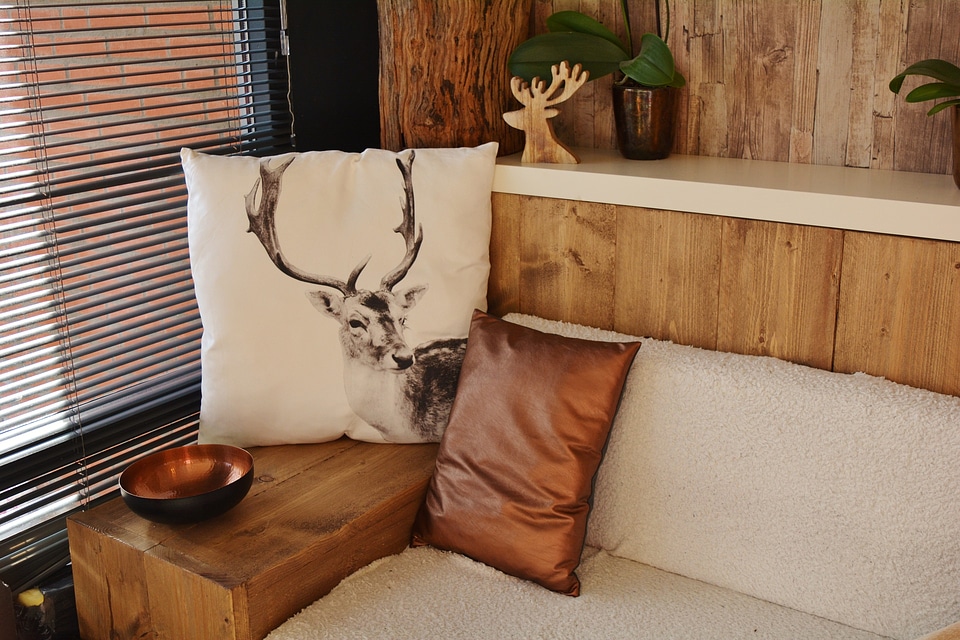 living room interior with comfortable corner couches,