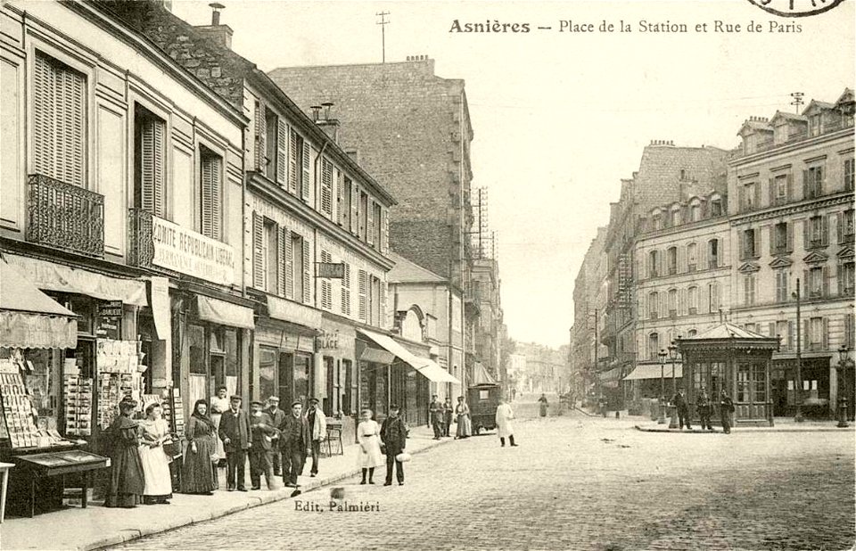 Asnières-sur-Seine.Place de la Station et rue de Paris.Kiosque