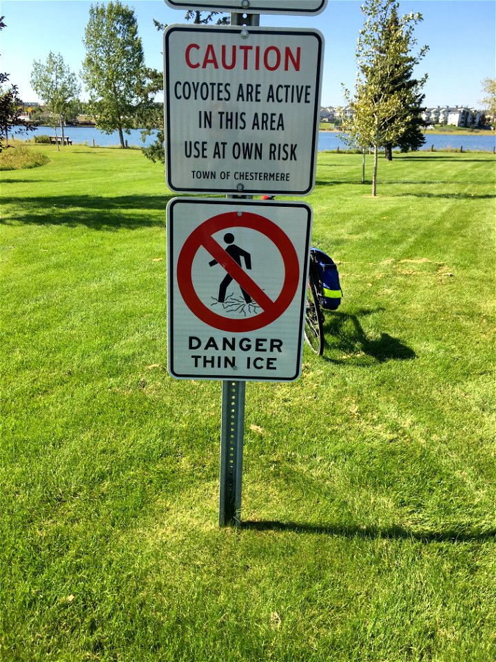 Danger Thin Ice And Green Grass photo