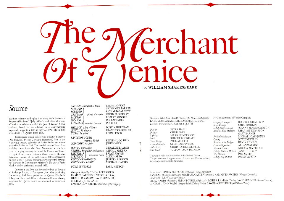 The Merchant of Venice at the Phoenix Theatre, 1989