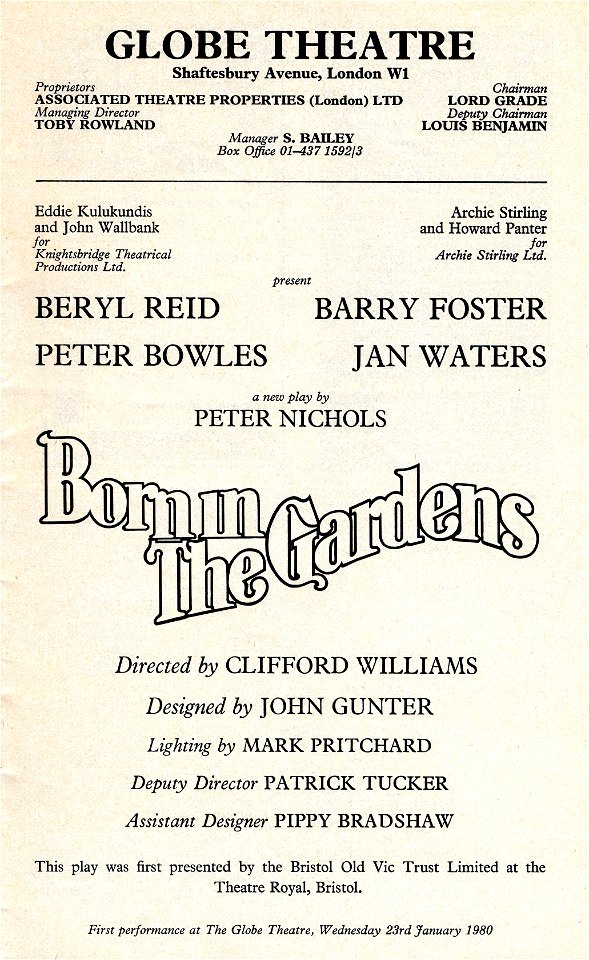 Born in The Gardens at the Globe Theatre, 1980