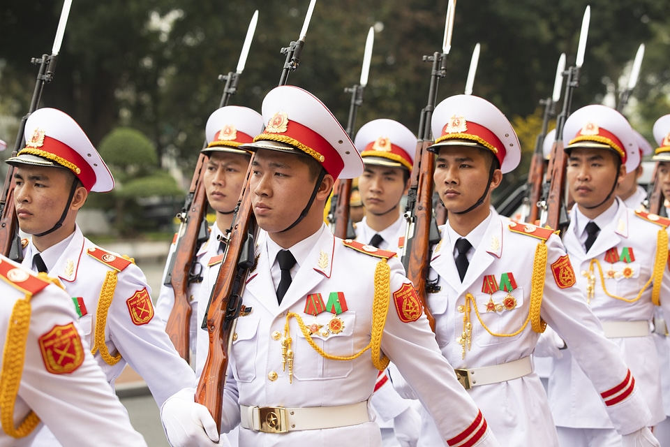 The honor guards at the Presidential Palace in Hanoi.