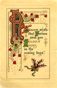 "Sincere wish: that Fortune send you golden hours in the coming days" - Christmas card photo