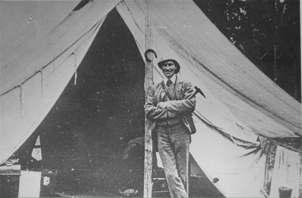 Sir Edgeworth David (1858-1934) outside his tent, [n.d.]