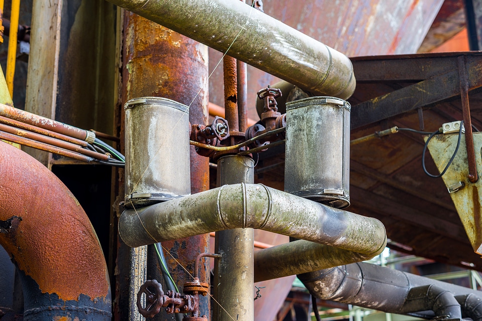 rusty pipes communication iron very old. plumbing