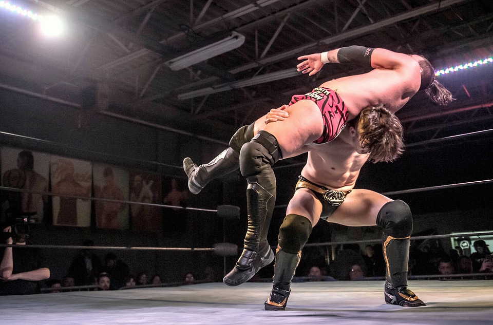 Two Men Battle for Control in Wrestling Match