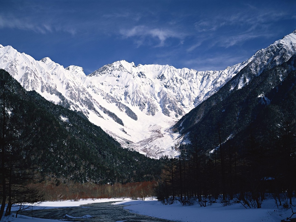 Beautiful snow-capped mountains against the blue sky