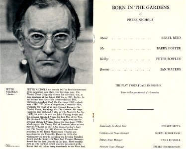 Born in The Gardens at the Globe Theatre, 1980