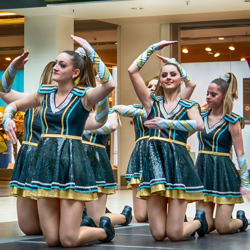 Group of cheerleaders in action