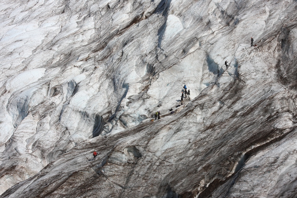 Ice Climber below Mt Baker volcano,Cascades Washington