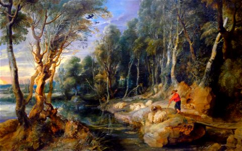 Peter Paul Rubens (1577-1640) - A Shepherd with his Flock in a Woody Landscape