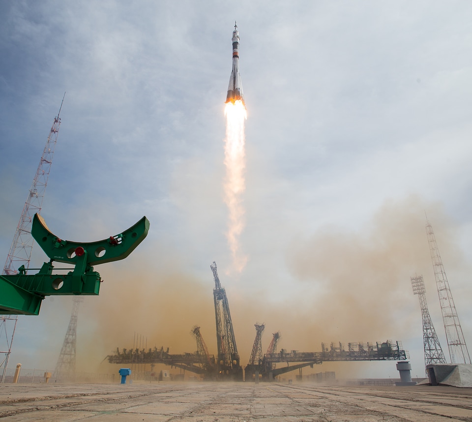 The Soyuz MS-04 rocket launches from the Baikonur Cosmodrome