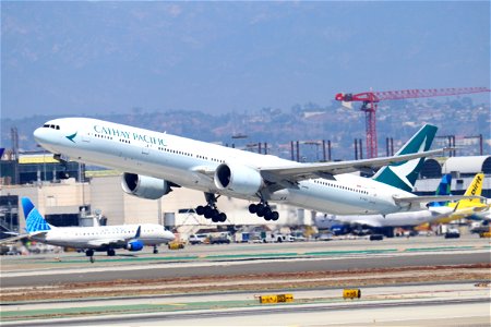 Cathay Pacific 777-300 departing LAX