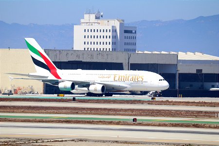 Emirates A380-800 arriving at LAX photo