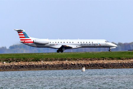 American Eagle E145 arriving at BOS