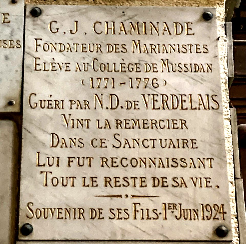 Marble Slab on Chaminade's Healing: Basilica of Our Lady of Verdelais, Verdelais