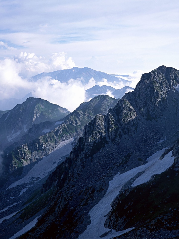 Beautiful snow-capped mountains against the blue sky