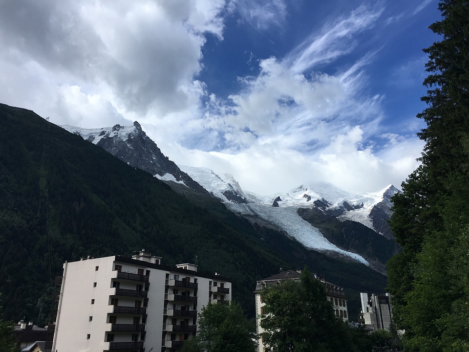 Landscape of the Mont Blanc and glacier from Chamonix
